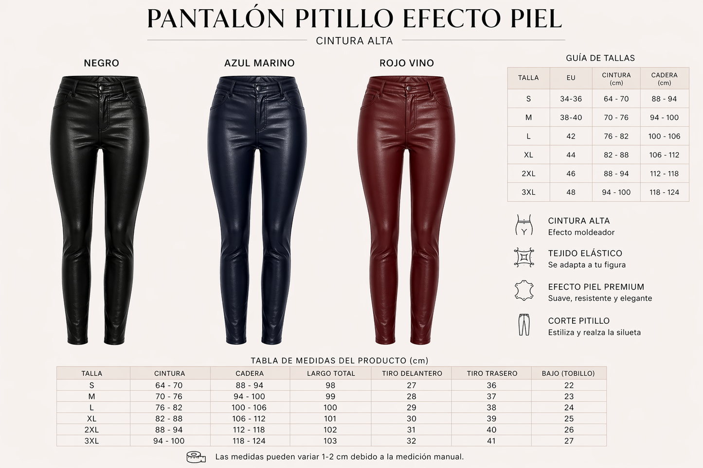 🌙 Luna Noir | Pantalón Pitillo Efecto Piel