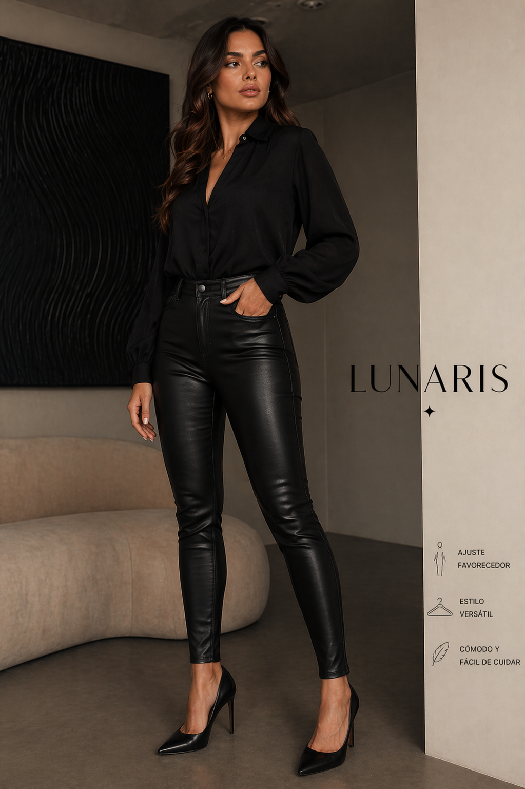 🌙 Luna Noir | Pantalón Pitillo Efecto Piel